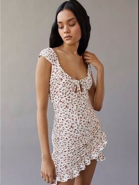 Urban Outfitters UO Eve Ditsy Floral Ruffle Mini Dress S | Ruched Tie Front